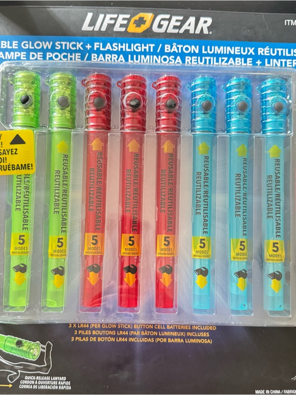 LIFE+GEAR Reusable Glow Stick & Flashlight, 8-pack - 5 Light Modes